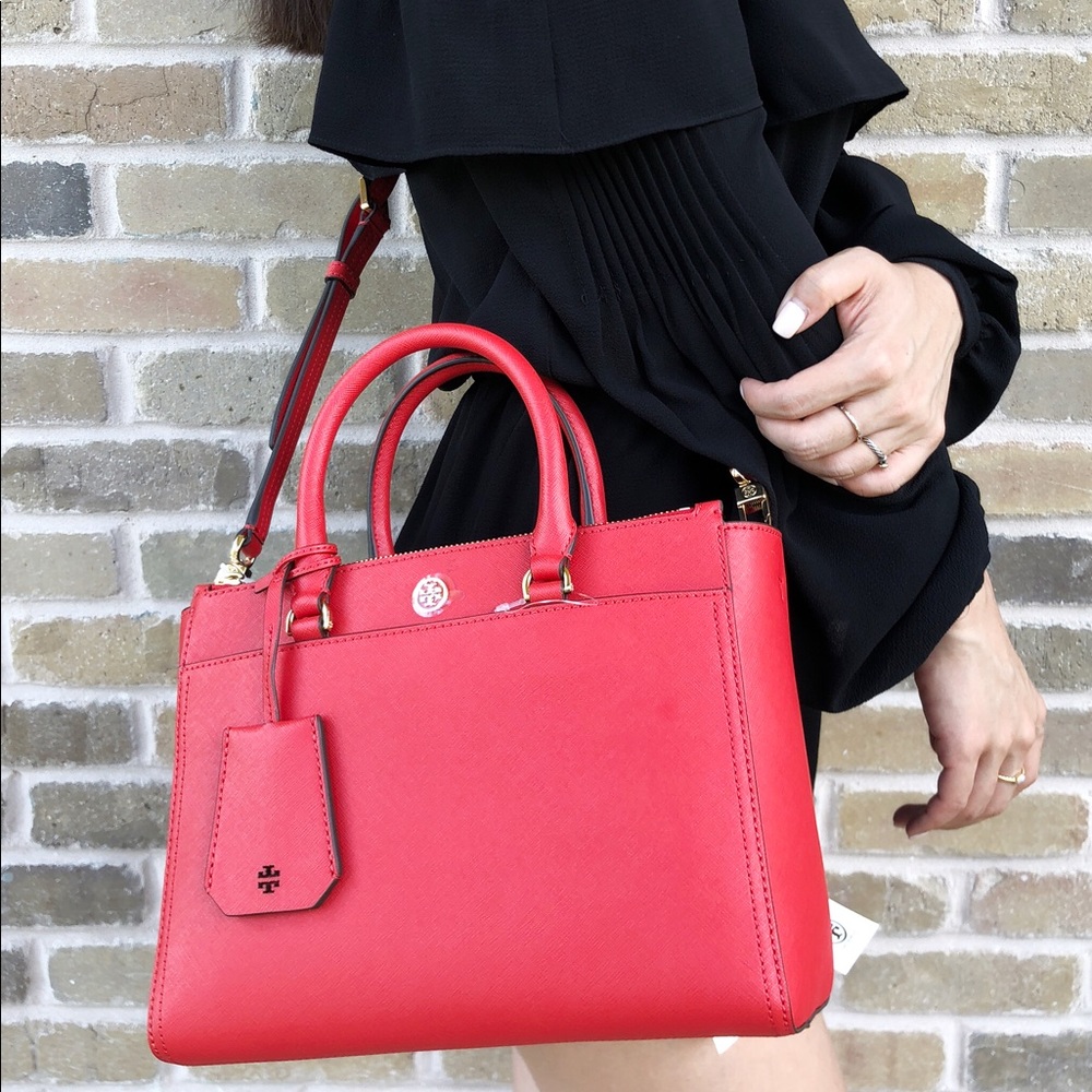 SALE‼️‼️👜💕NWT Tory Burch Double Zip Tote Poppy - Picture 6 of 8